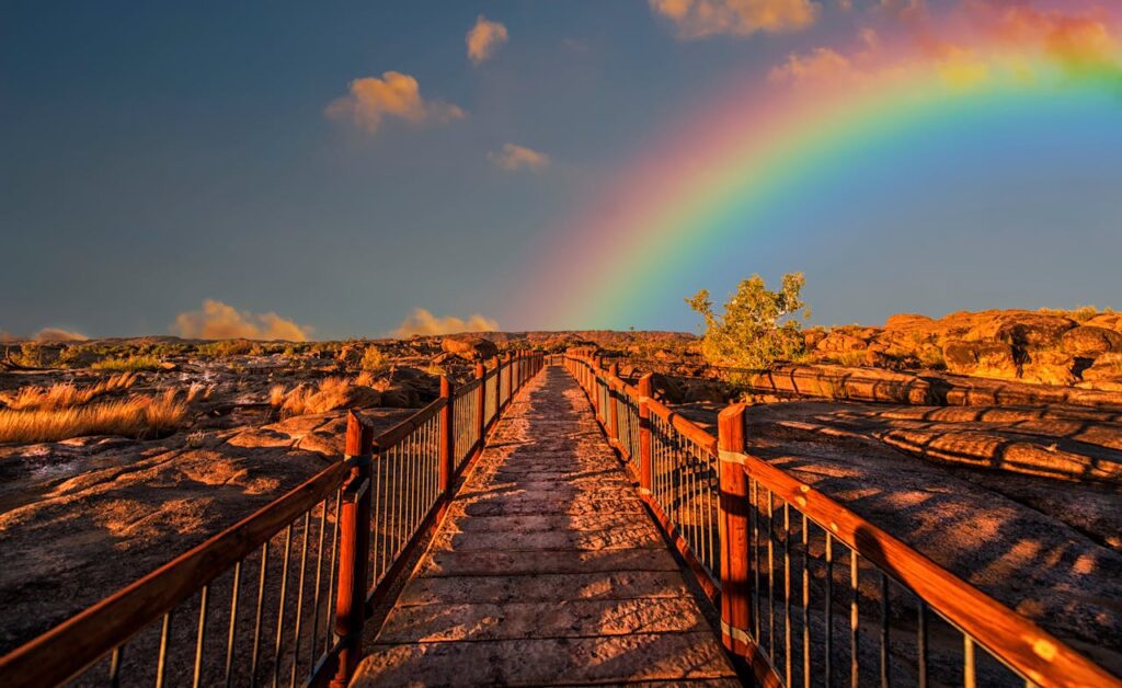 lindo paisaje con arcoiris